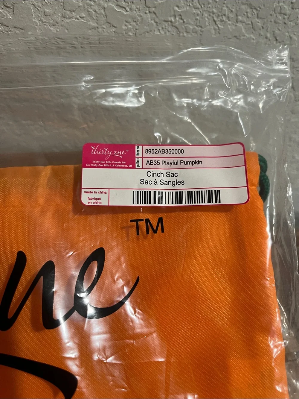 Thirty-one Cinch Sac Orange Pumpkin Face Drawstring Backpack
